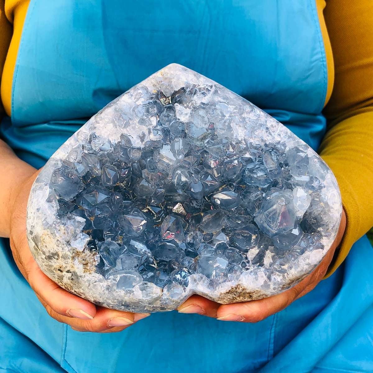 5LB Natural Blue Celestite Geode heart-shaped Crystal Cluster Specime Healing