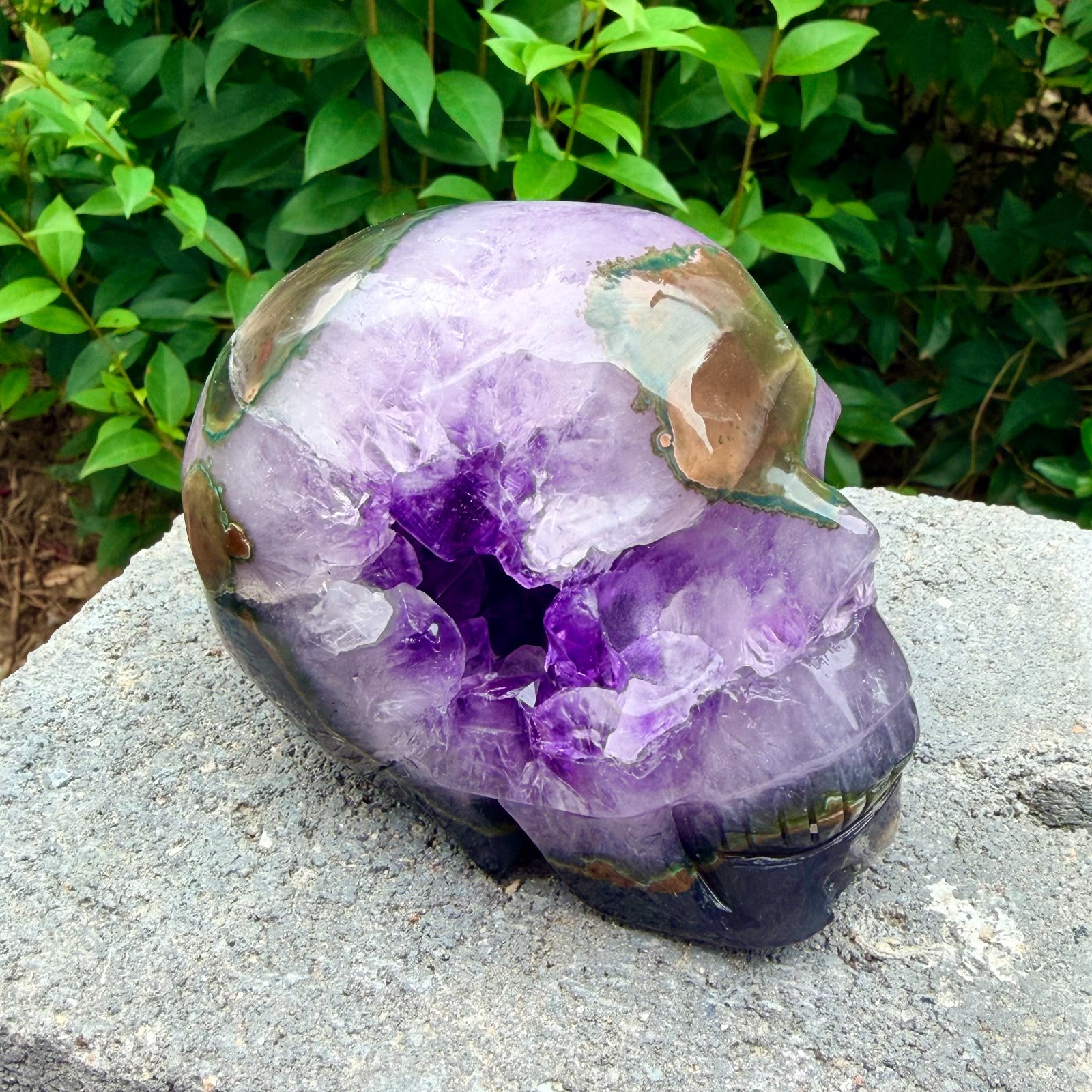 2.18lb Amethyst agate crystal cave skull, Rare hand carved skull specimen