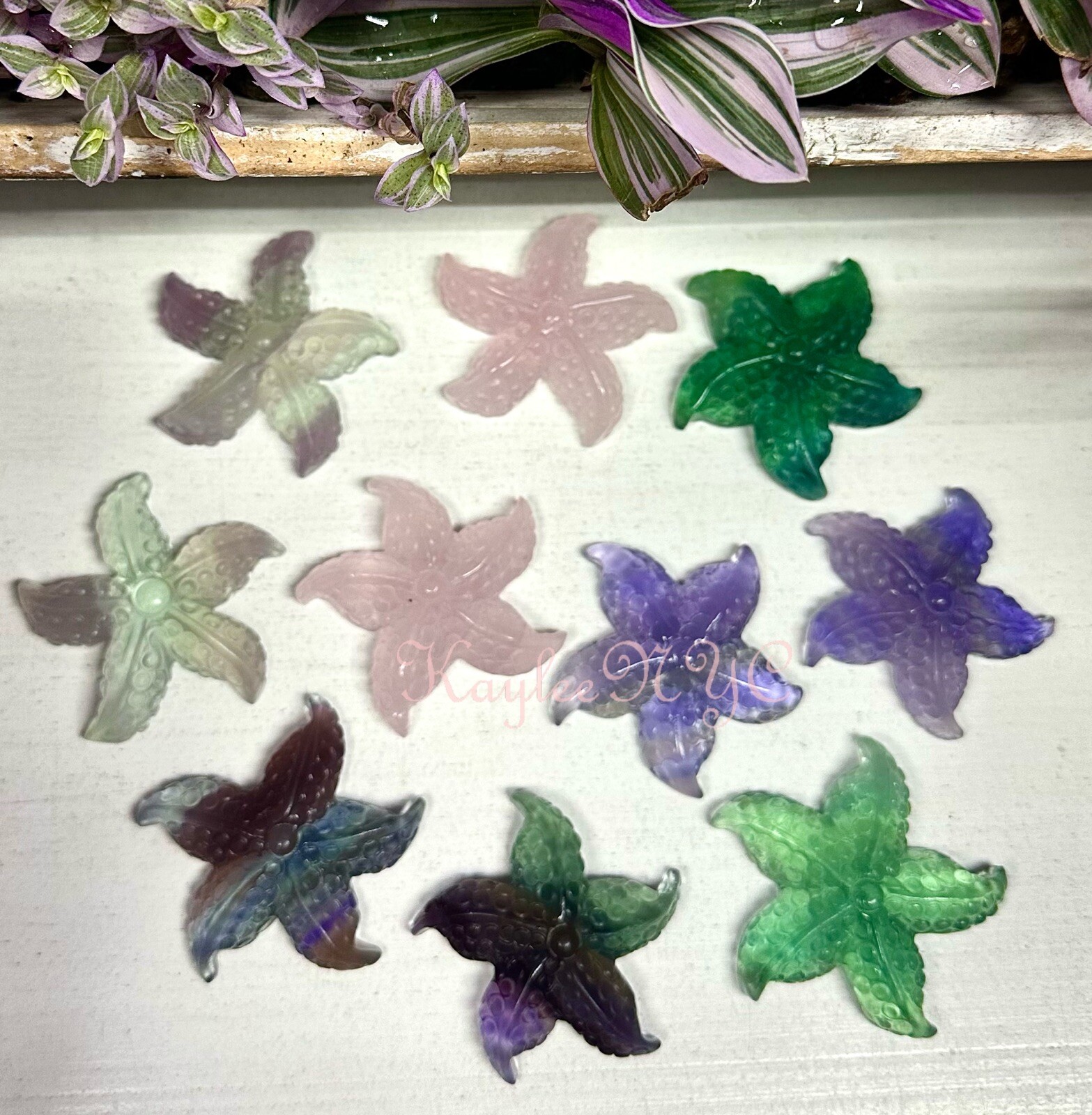 Wholesale Lot 10 PCs Natural Rose Quartz & Fluorite Starfishes Crystal Healing