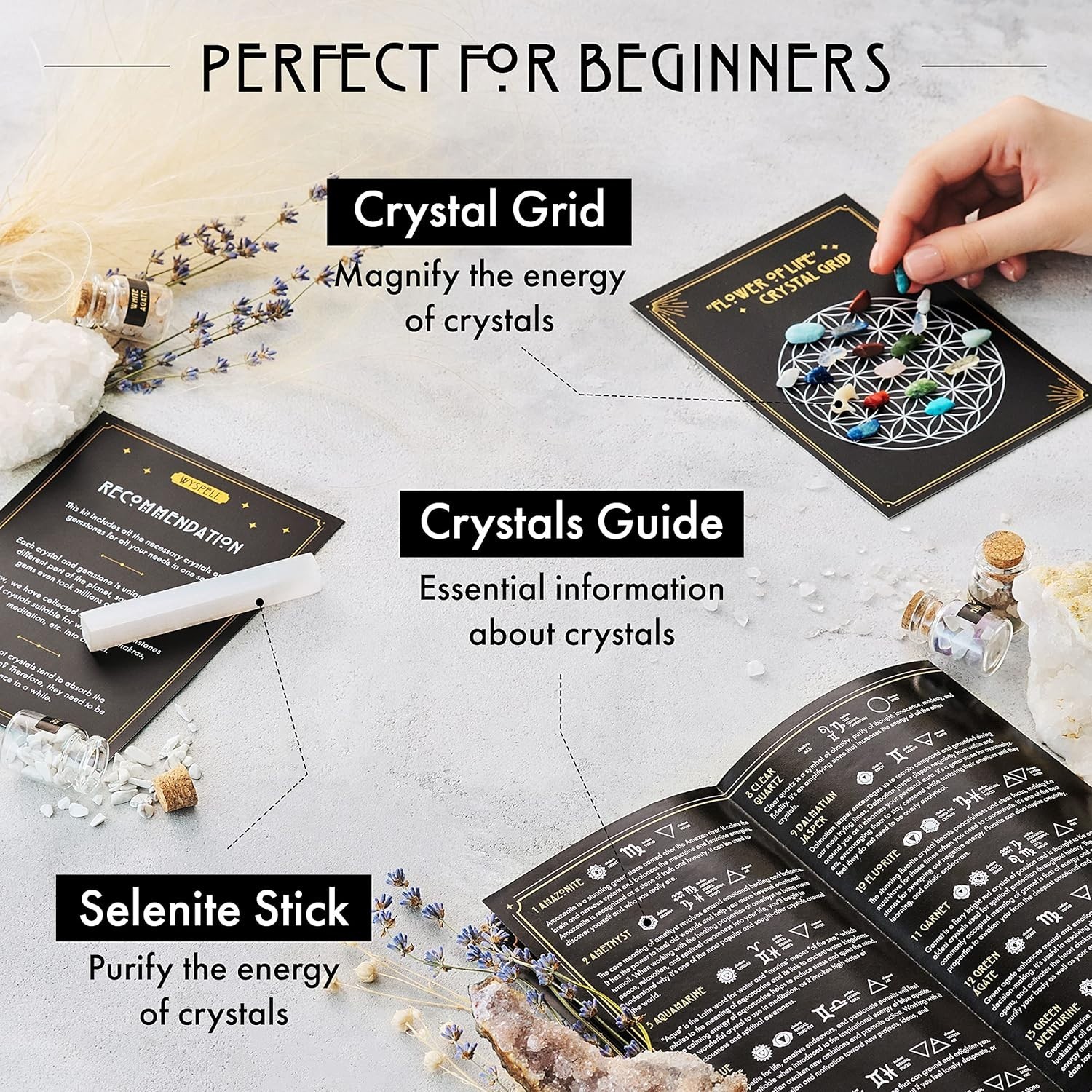 Healing Сrystals in Spell Jars 30 PCS – Real Witchcraft Crystals & Selenite S…