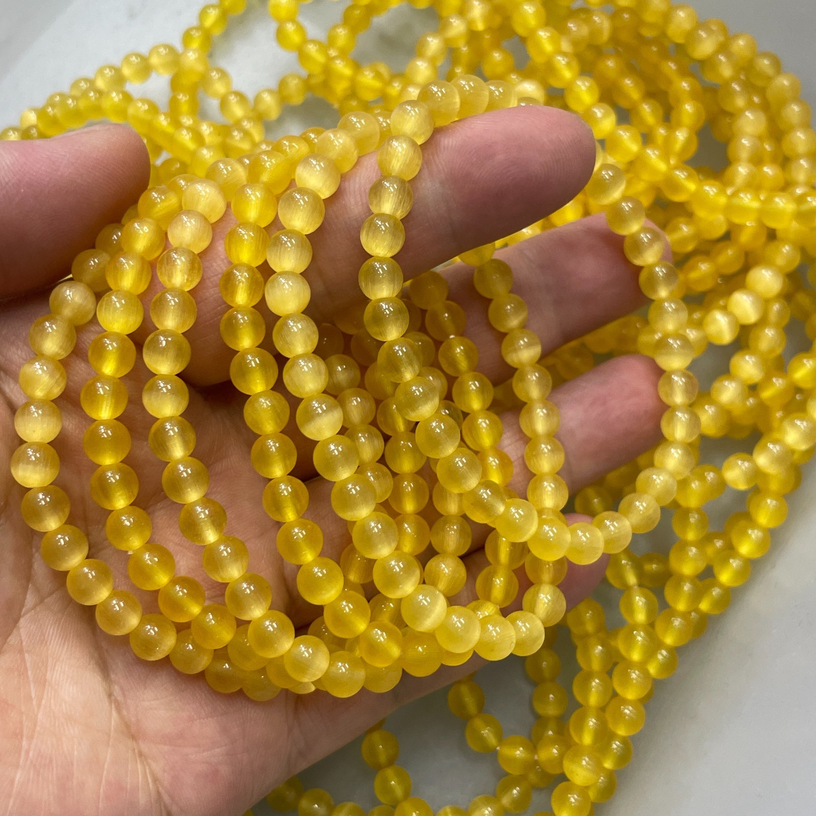 Glass Cat Eye Beads Round Beads 6mm Bracelet decor 7.5″ 10pcs