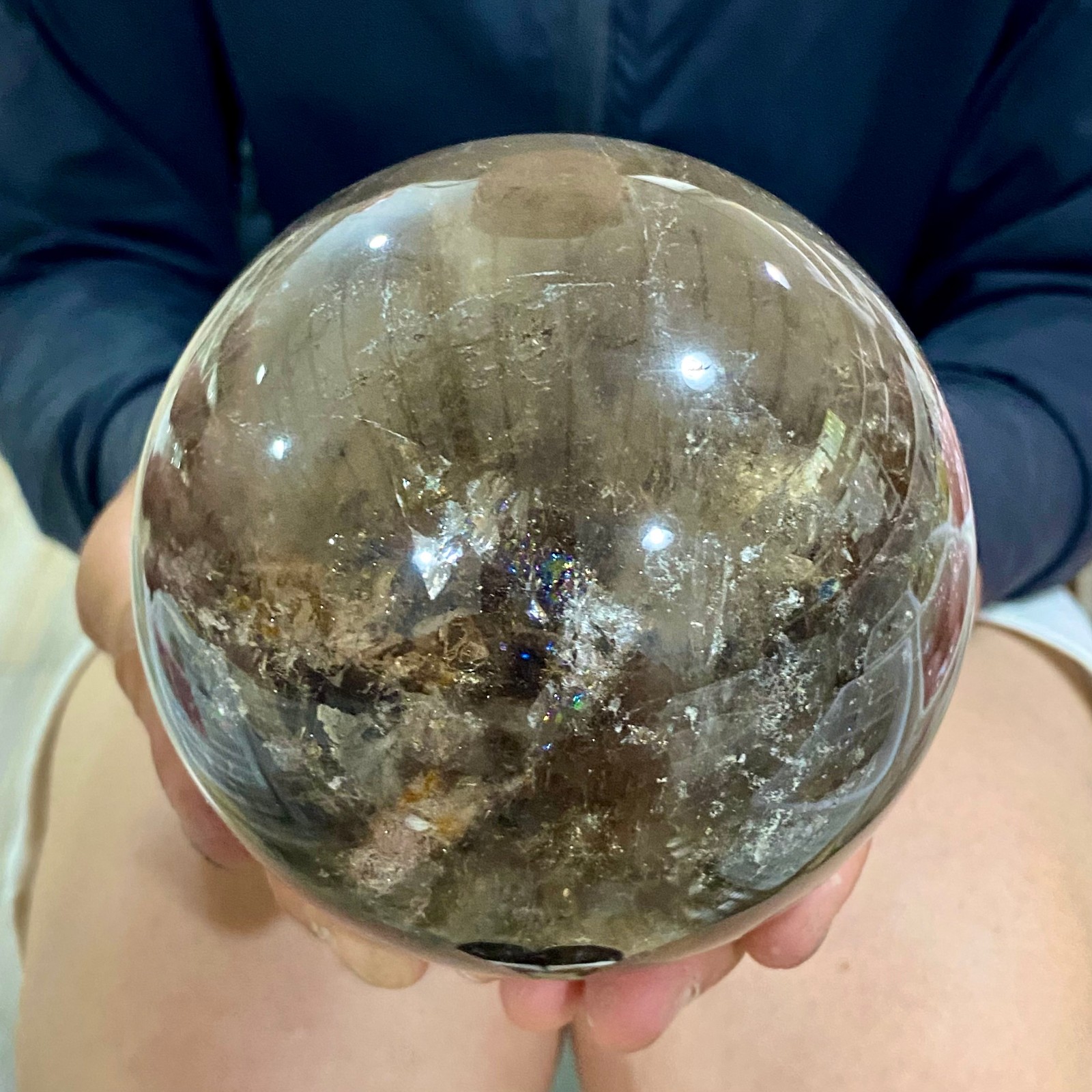 3.72LB Natural smoky Crystal Clear Quartz Crystal Sphere Ball Healing Meditation