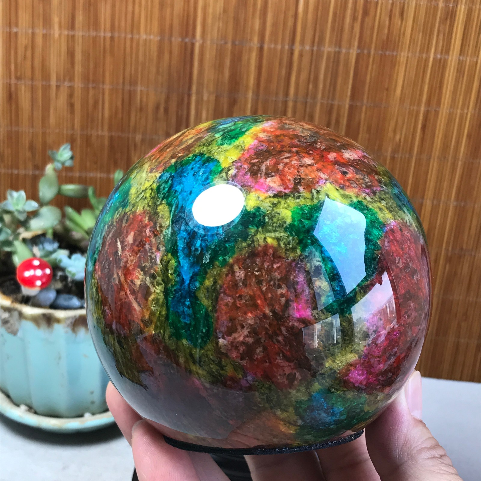 Natural “Seven Colors Jade” sphere Ball -Taiwan China 1.85kg Base Random A5809