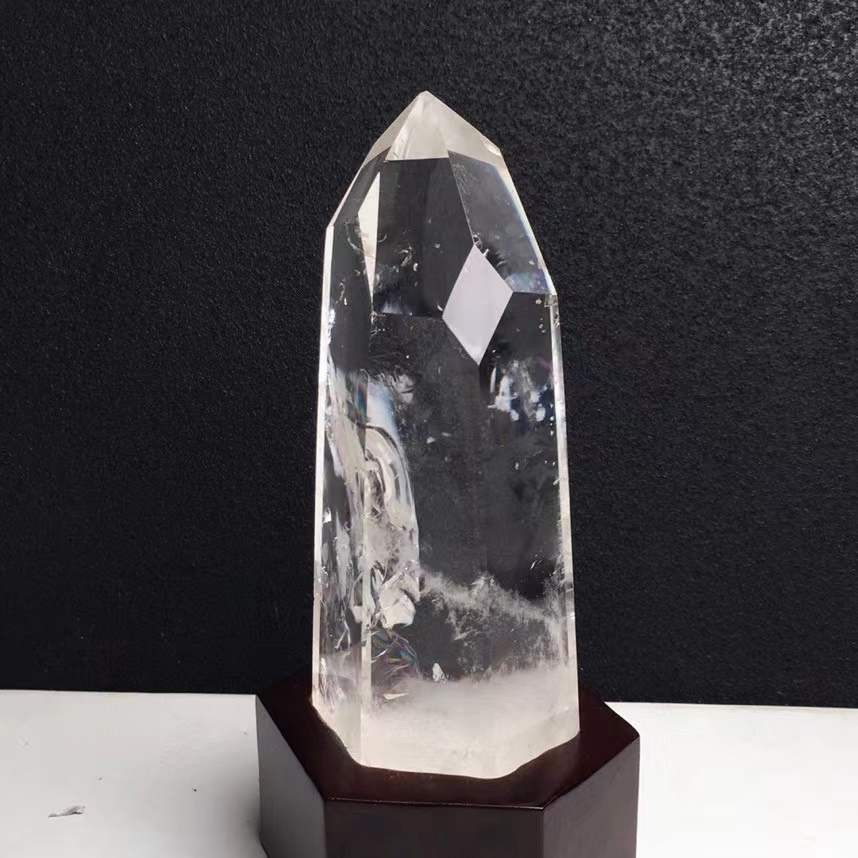 1.37LB Natural Rainbow White Quartz Obelisk Crystal Energy Point Reiki Decor