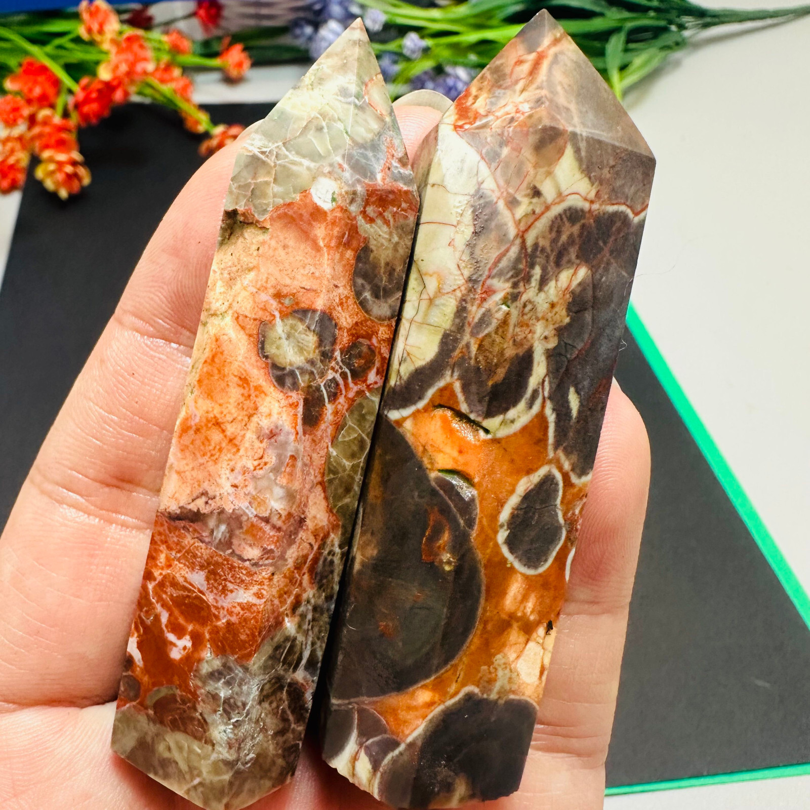 Natural Money Agate Obelisk Quartz Crystal Wand Tower Point Reiki Healing 1PC