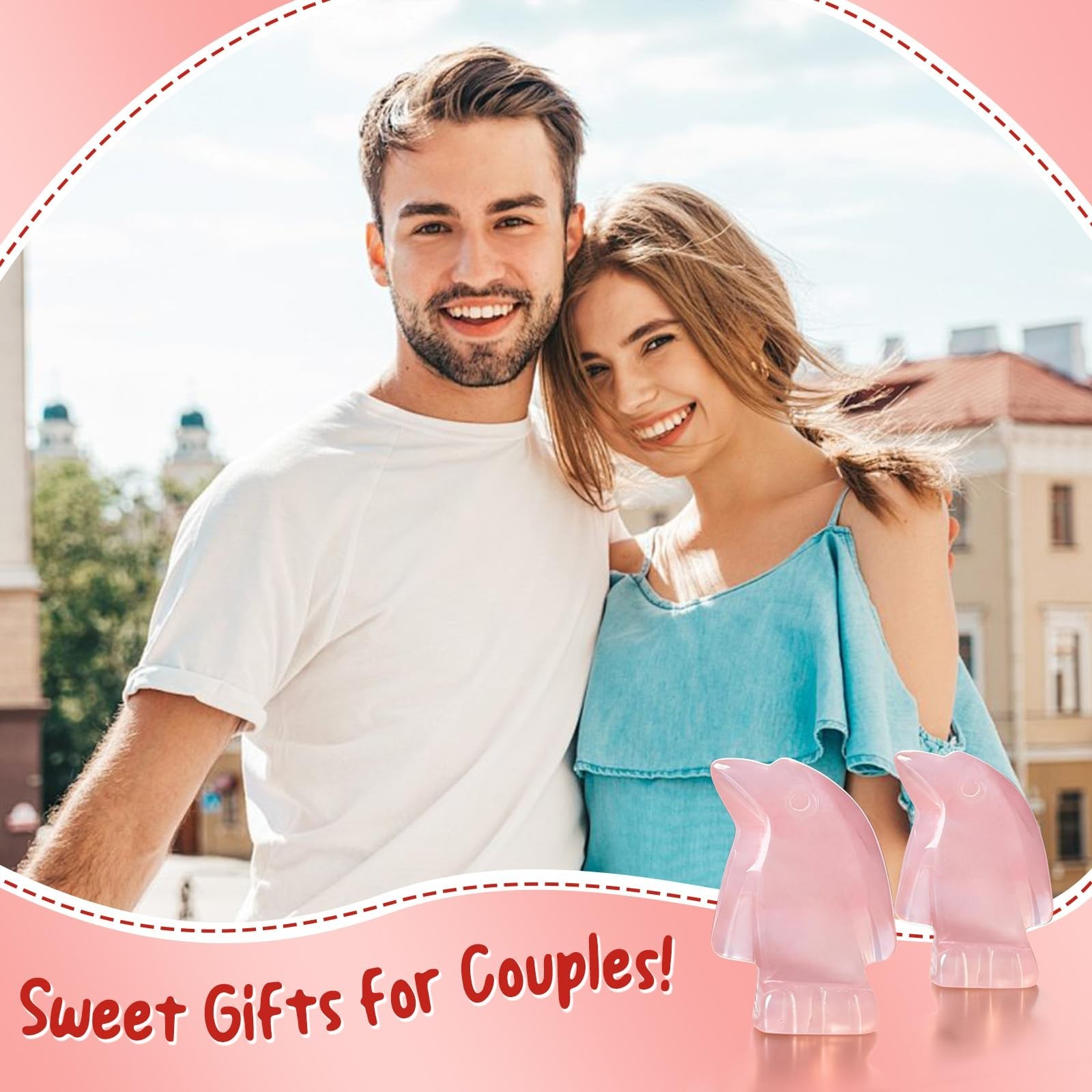Rose Quartz Penguin Gift for Couples – Romantic Anniversary, Wedding, Birthday G