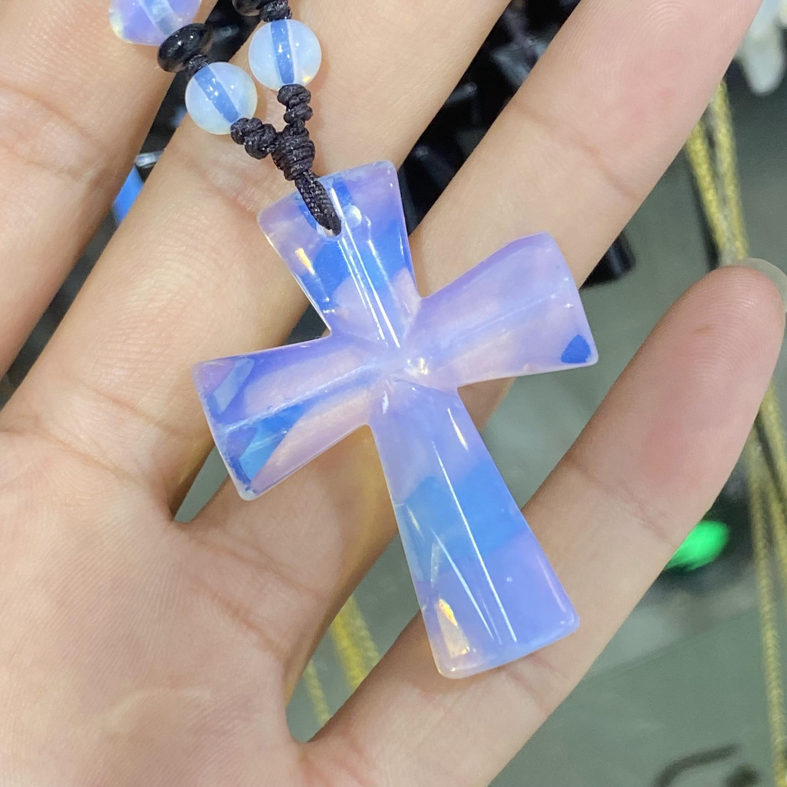 1.8″ Opalite Cross Quartz Crystal Skull Carved Pendant Gift 1pc