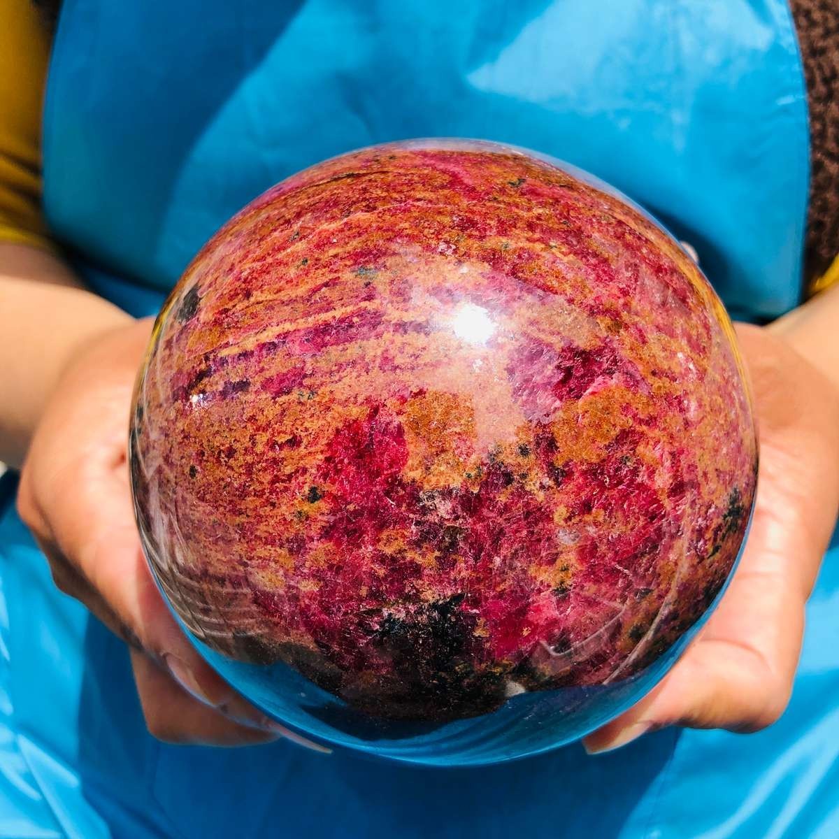 5.76LB Natural Rhodonite Crystal Sphere Pink Black Healing Gem Stone 4796