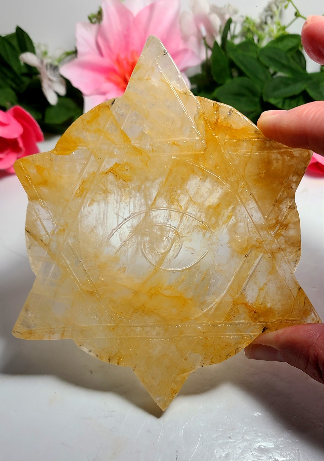 5.3″ A++ 249g Best Golden Healer All Seeing Eye No Evil Crystal Healing Carving