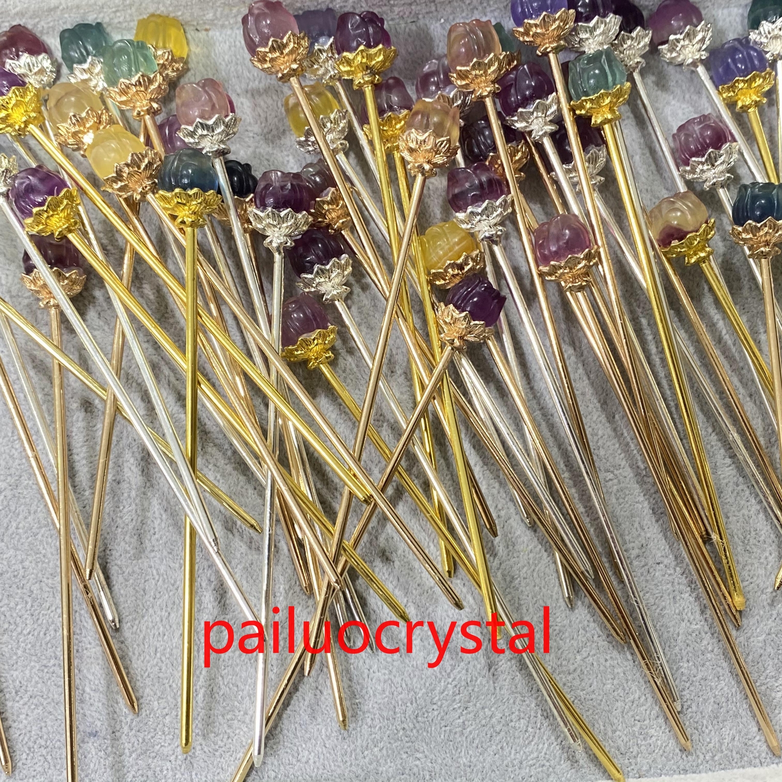 10pc Natural Fluorite Rose Hairpin Quartz Crystal Skull Reiki Healing Gem 5.3″