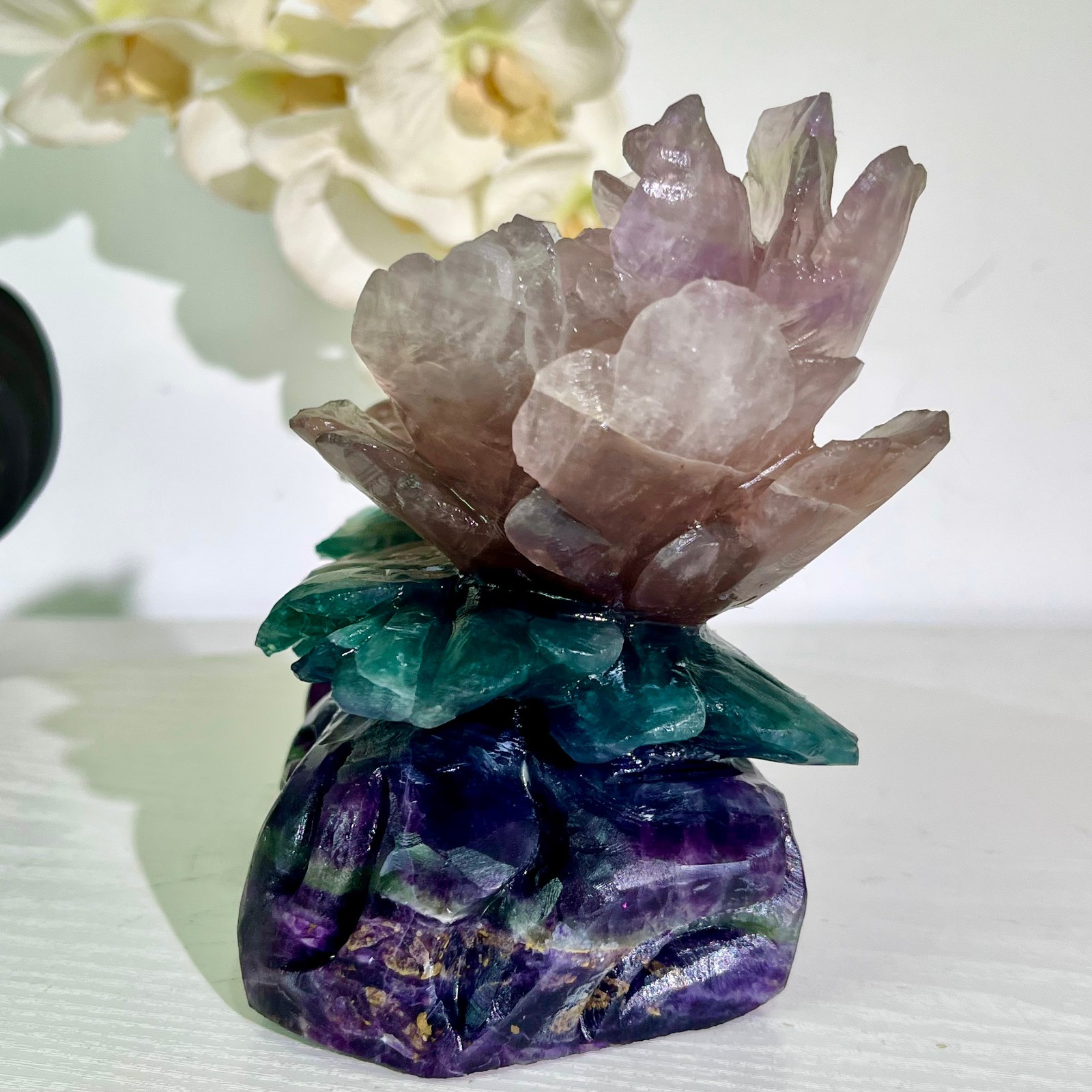 4.43LB Natural fluorite quartz products, hand carved and polished spiritual orn