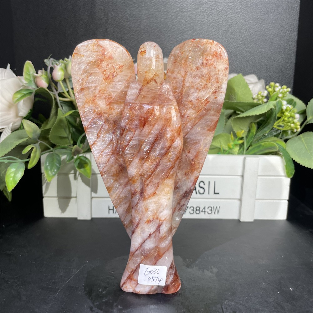 1.7LB 7″ Natural Red Fire Quartz Angel Crystal Ornament Memorial Home Gift