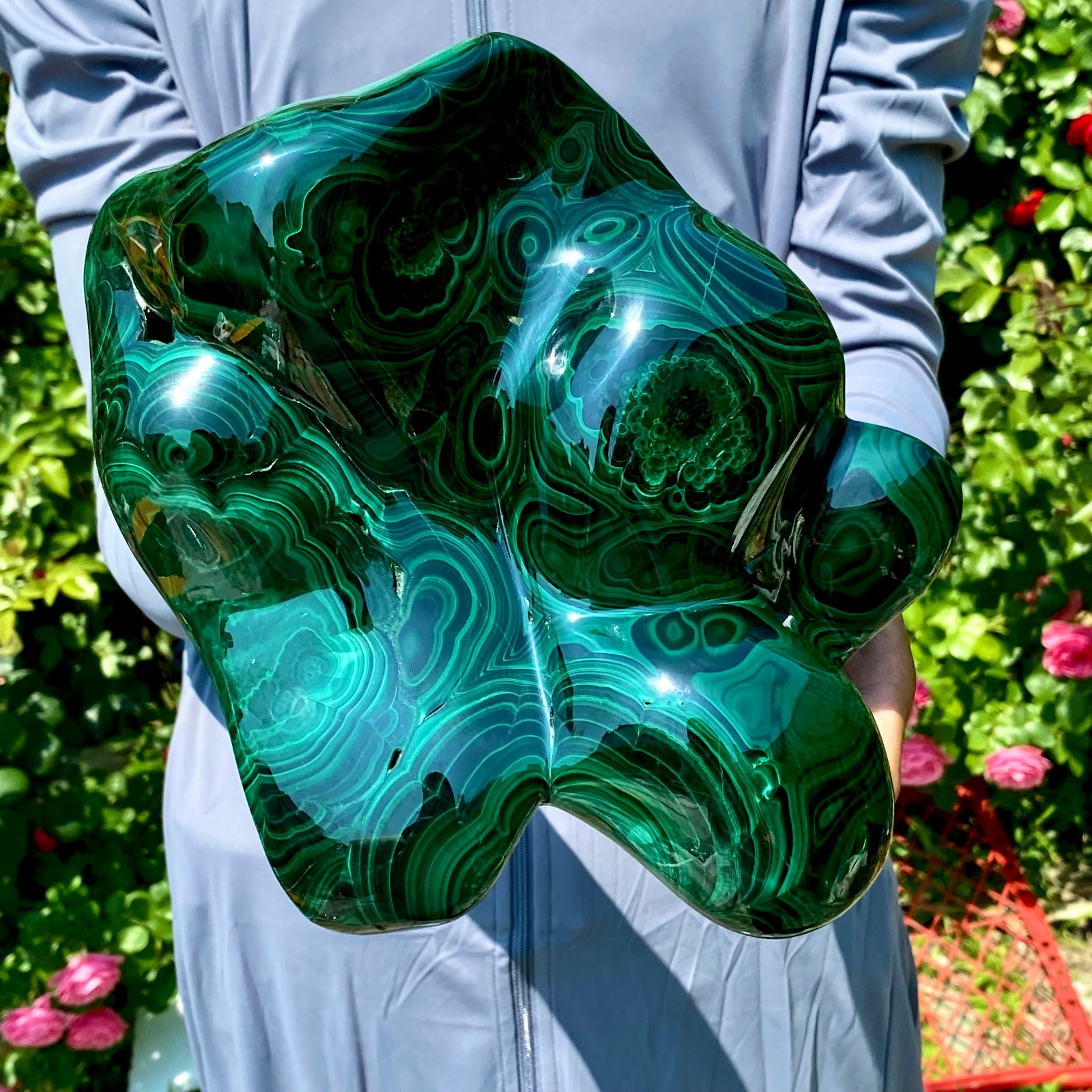 12LB Natural glossy Malachite egg transparent cluster rough mineral sample