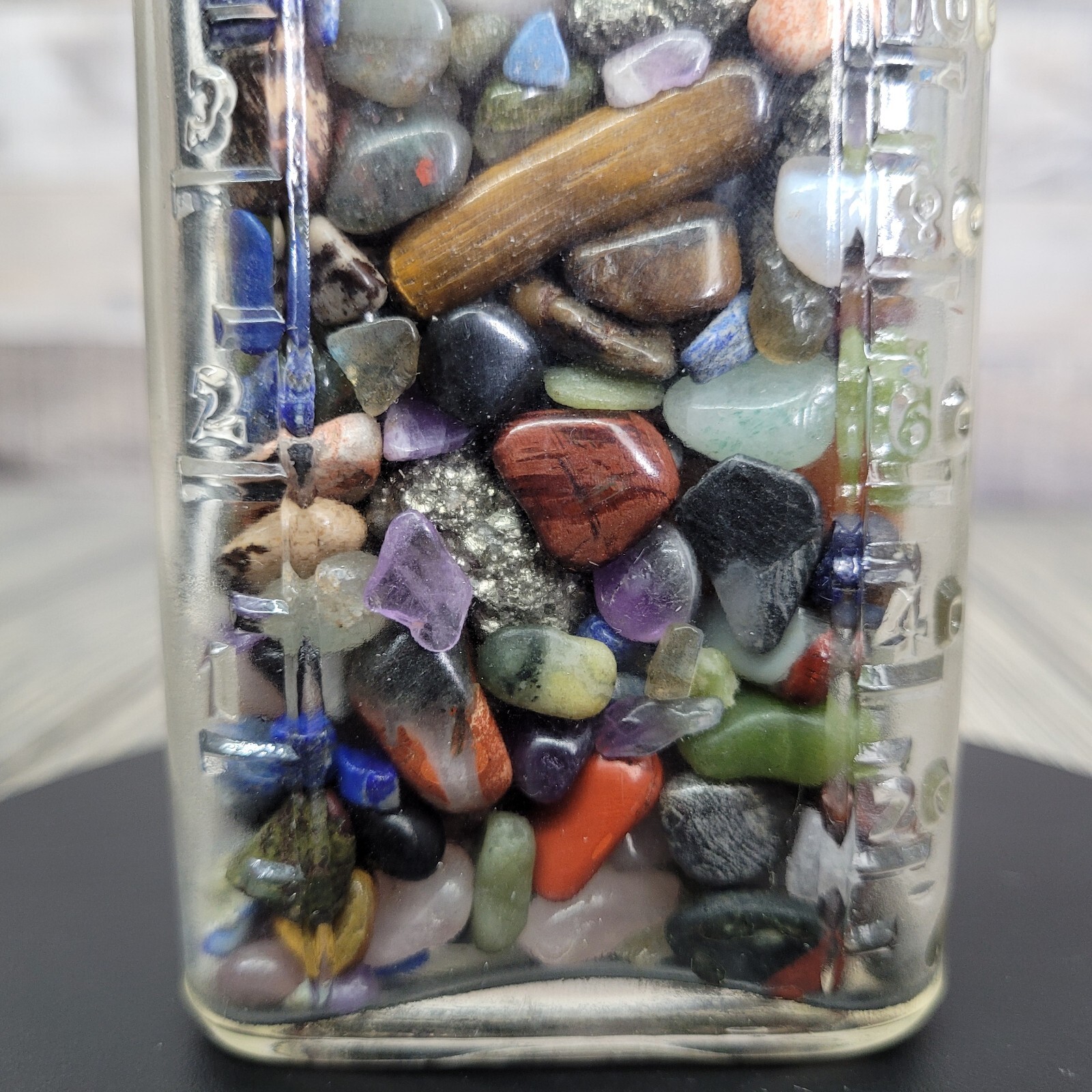 12oz Mixed Crystals in Vintage Apothecary Glass Medicine Bottle Jar Rock Tumbles