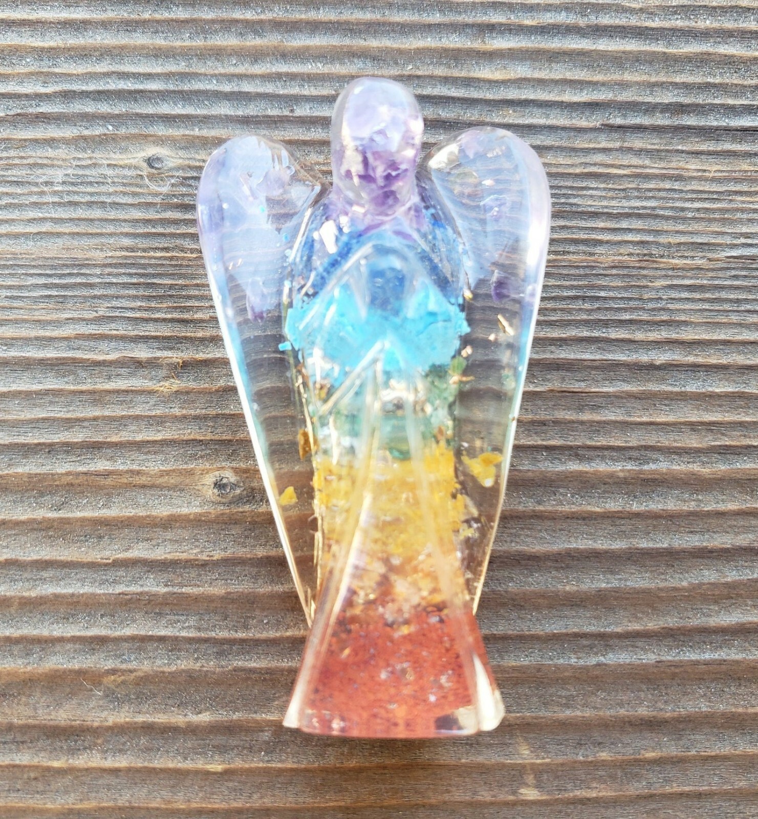 2 INCH 7 CHAKRA LAYERED ORGONE GEMSTONE ANGEL ORGONITE