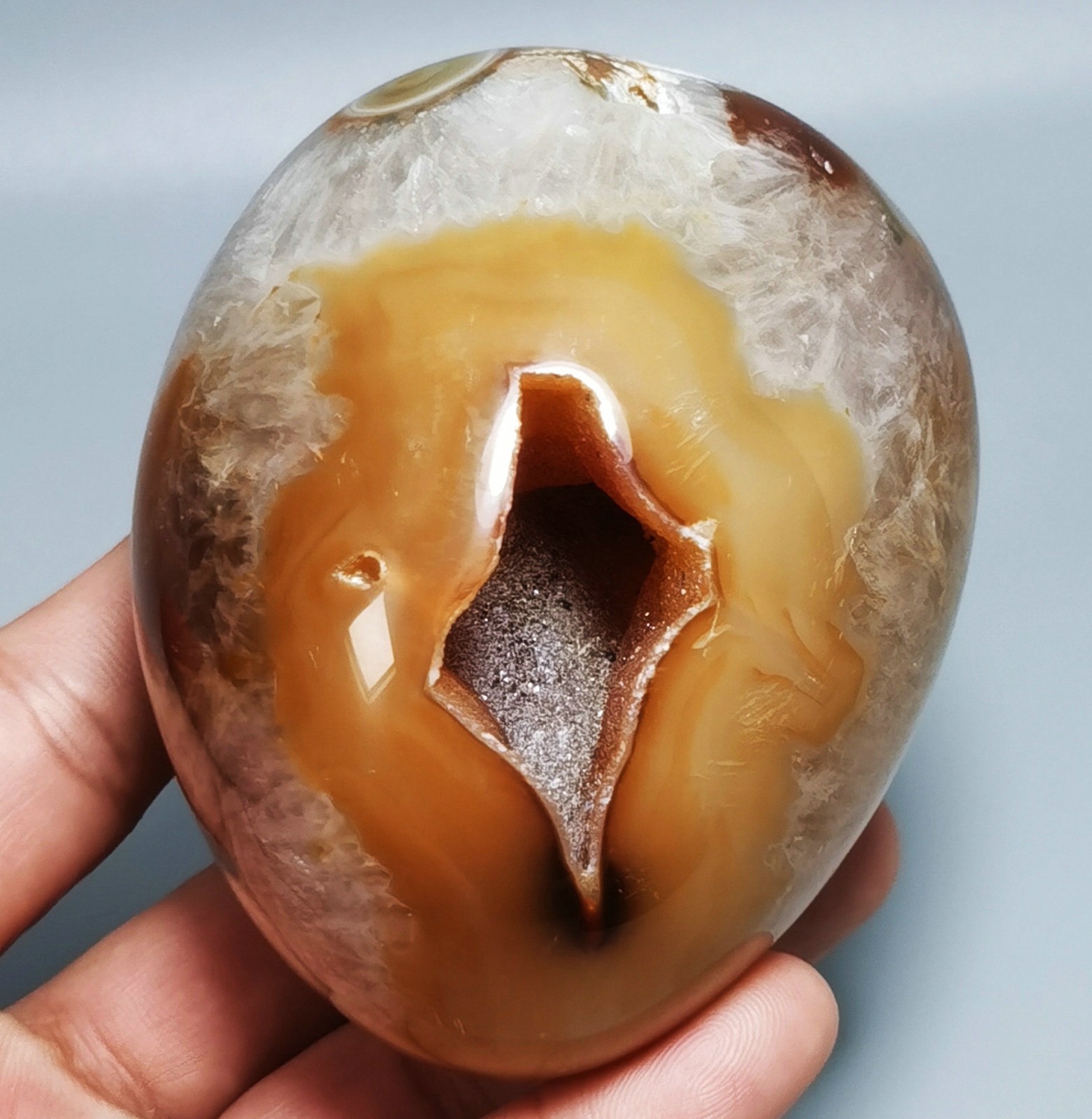 Natural BIG GEODE AGATE SPHERE EGG REIKI STONE HEALING