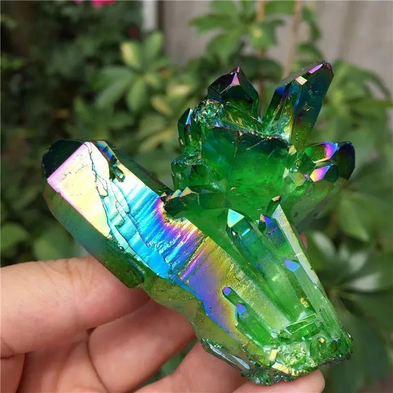 80-100g Titanium Aura Green Healing Crystal Quartz Cluster Geode Home Decor