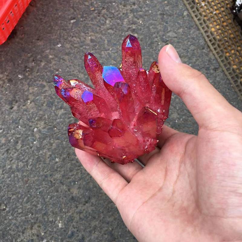 100g Natural Aura Red Titanium Quartz Crystal Cluster VUG Specimen Healing Reiki