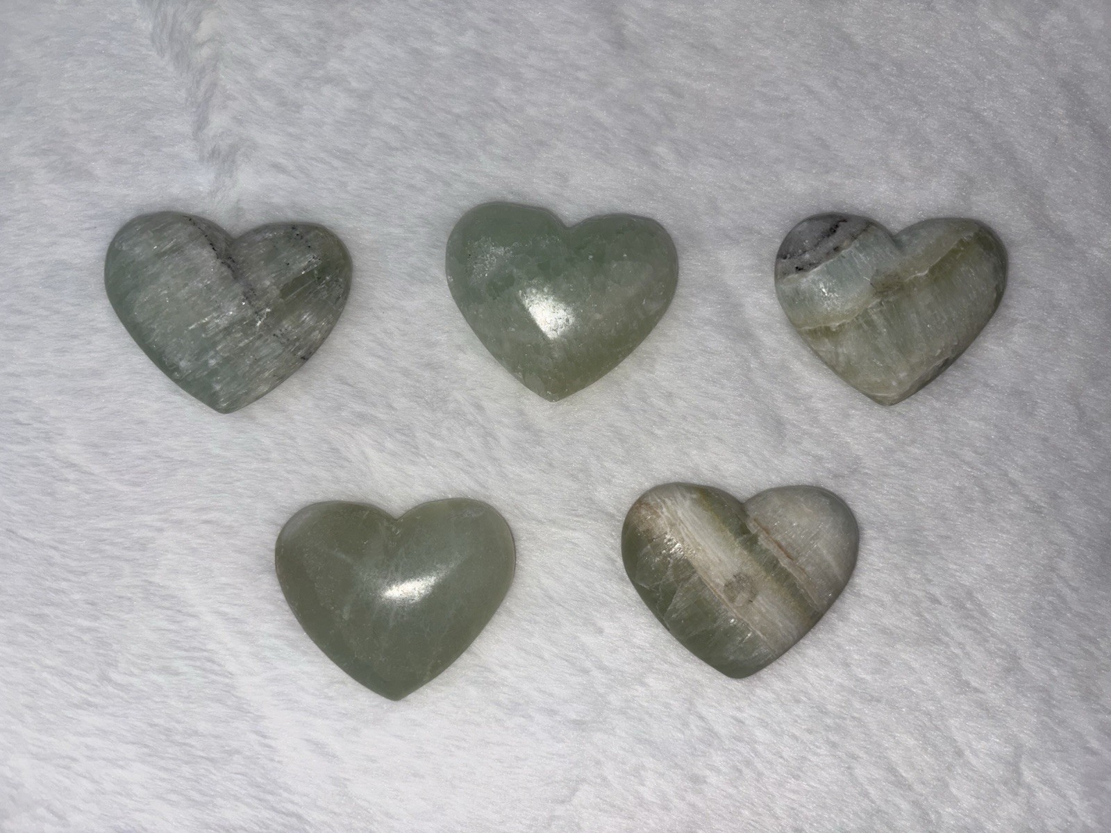 Pistachio Calcite Crystal Heart Carving Lot Bulk 5 Pieces Natural Green