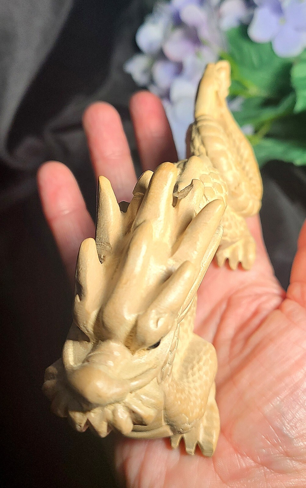 Large 6″ Full Body Detailed Wood Dragon Carving Figure – 2024 Year of The Dragon