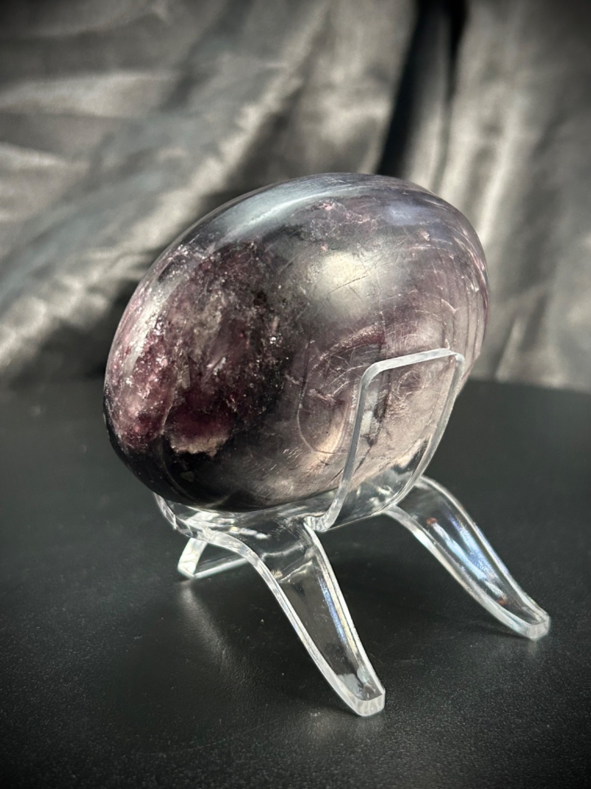 2.97″ Gemmy Lepidolite Freeform With Acrylic Stand 7.3oz (208 grams)