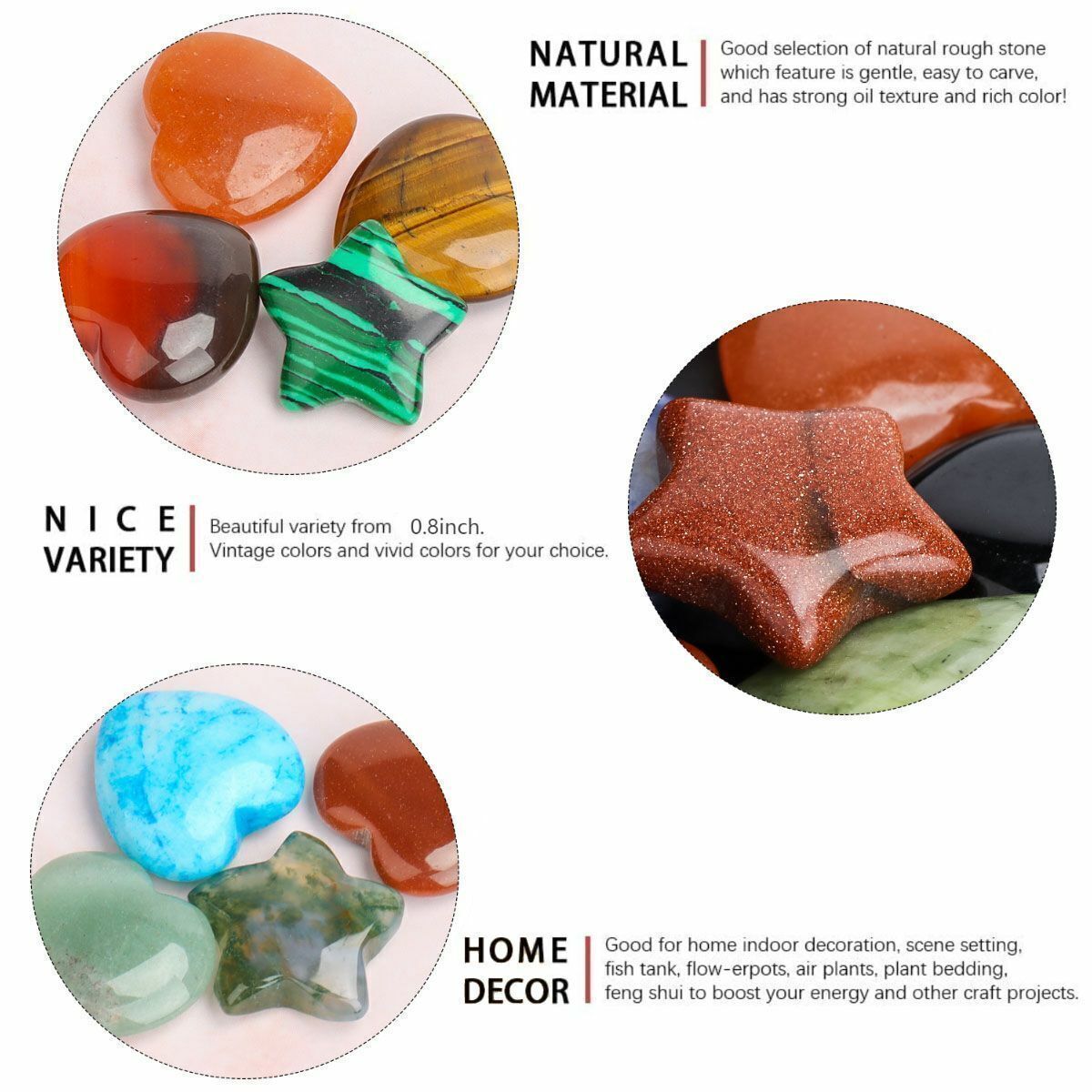 Natural crystals Star Heart Gemstones Chakra Reiki Healing Stone for Home Decor