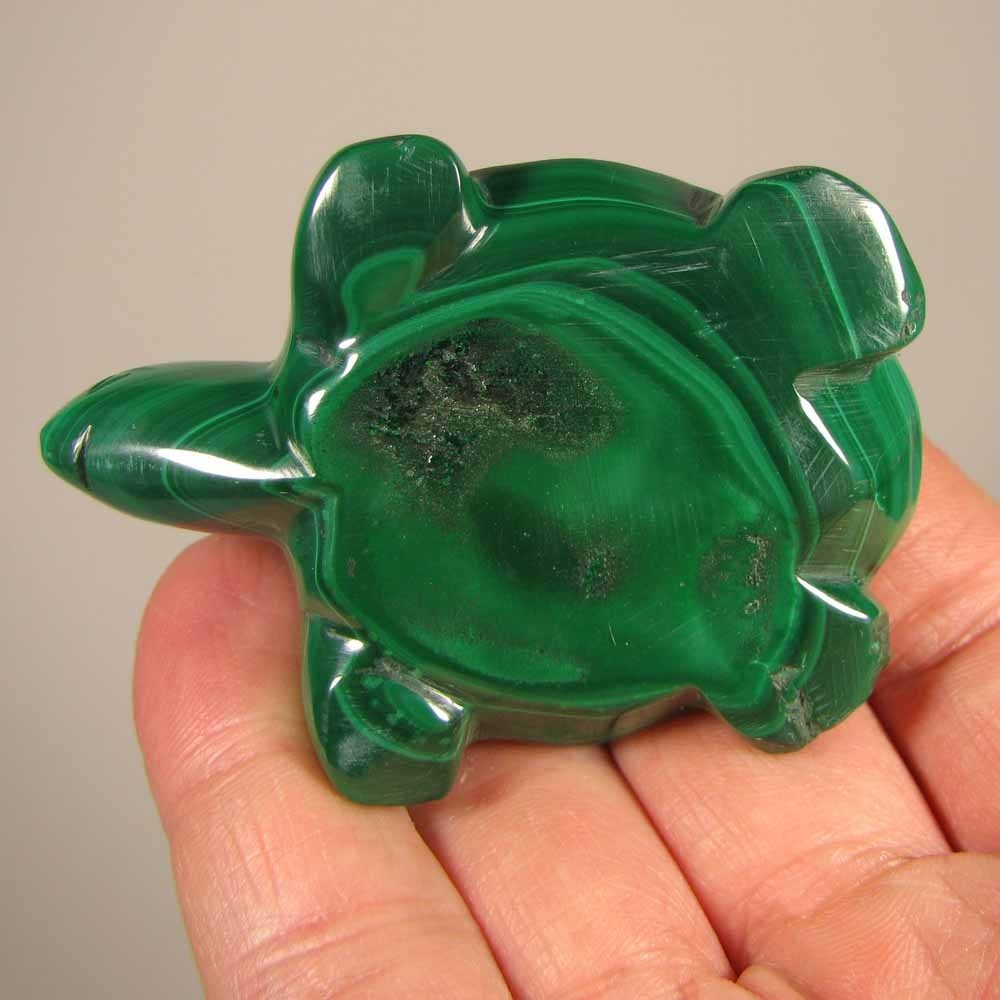 2.6″ Handcarved MALACHITE TURTLE Gemstone Animal Carving – Congo, Africa
