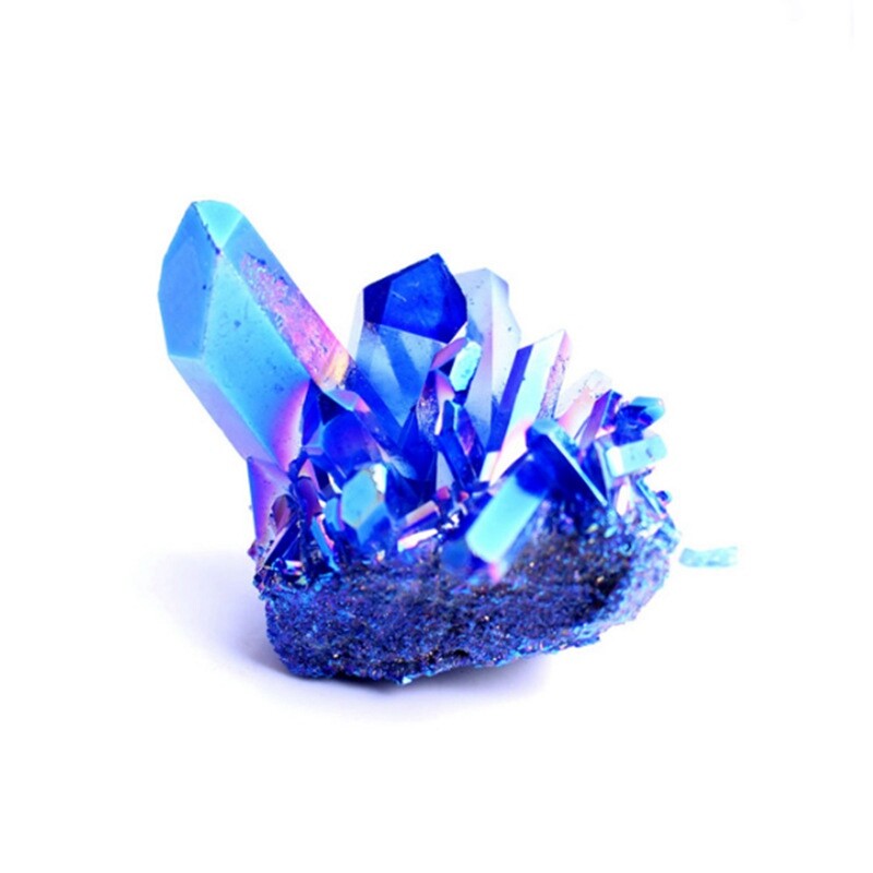 50g Natural Aura Blue Titanium Ore Stone Quartz Crystal Cluster Energy Specimen