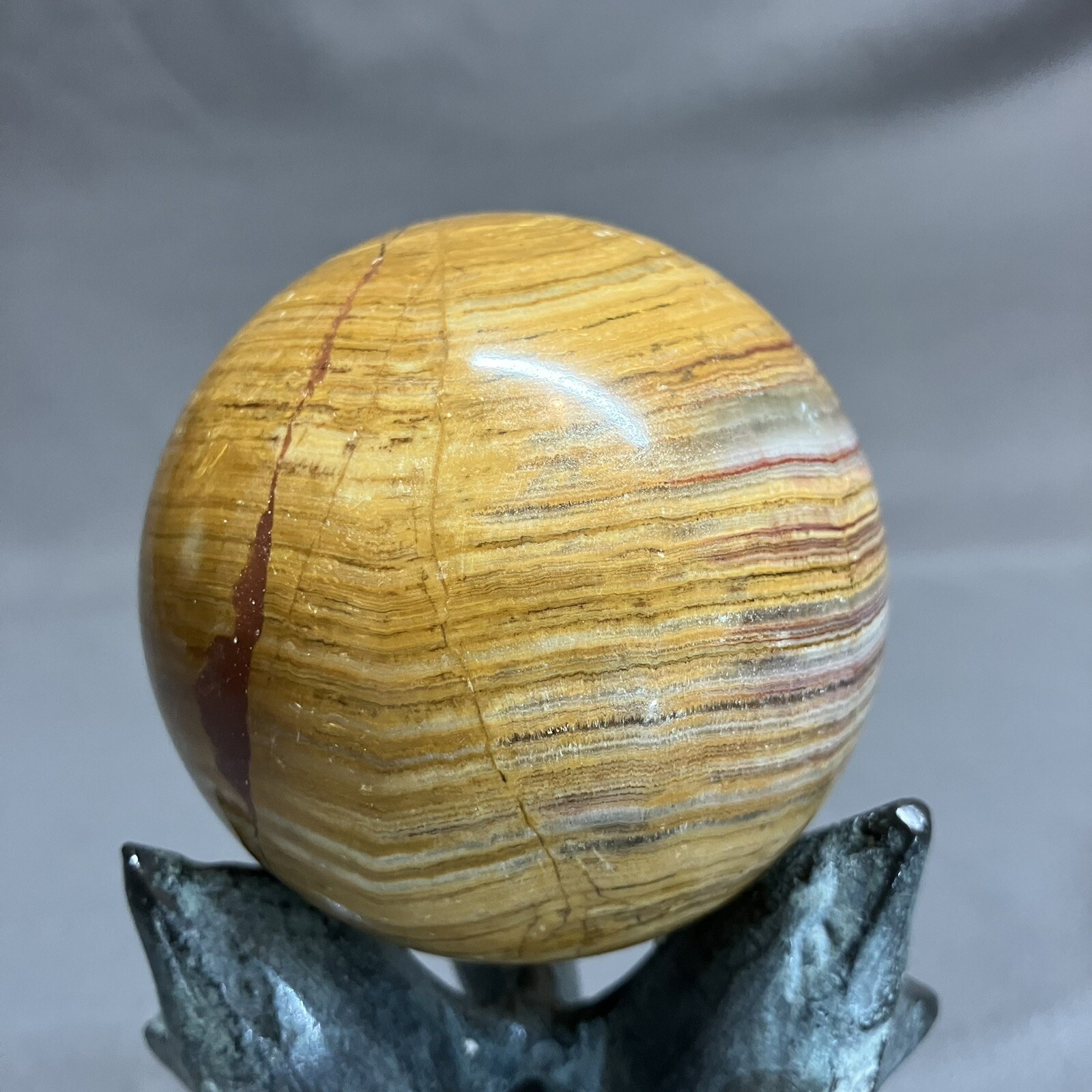 3” Banded Gemstone Dolphin Stand / Onyx ? Stone / Sphere Ball / 76mm / REPAIRED