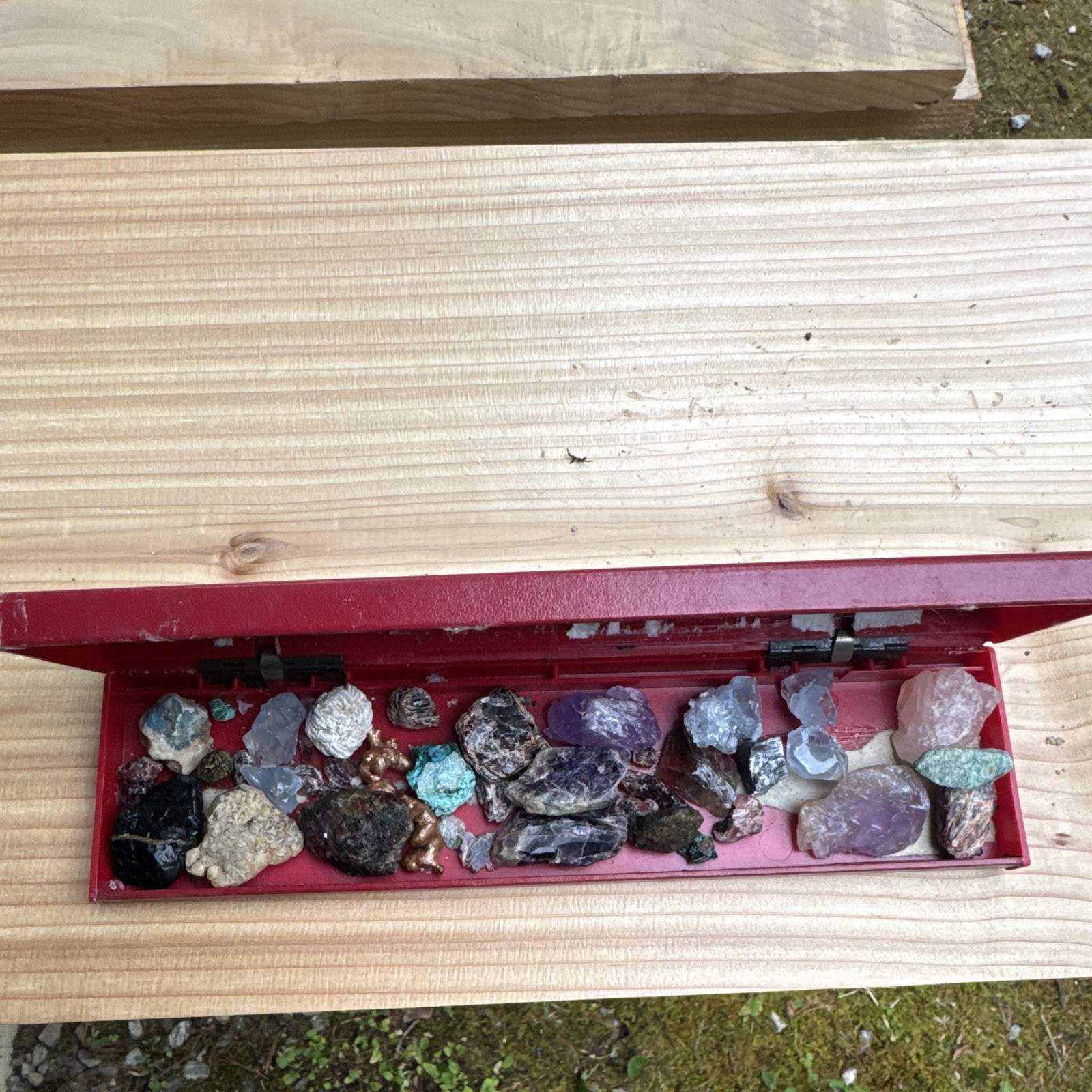 Mixed Lot Rough Rock, Crystal & Mineral Specimens in Red Case (Various)