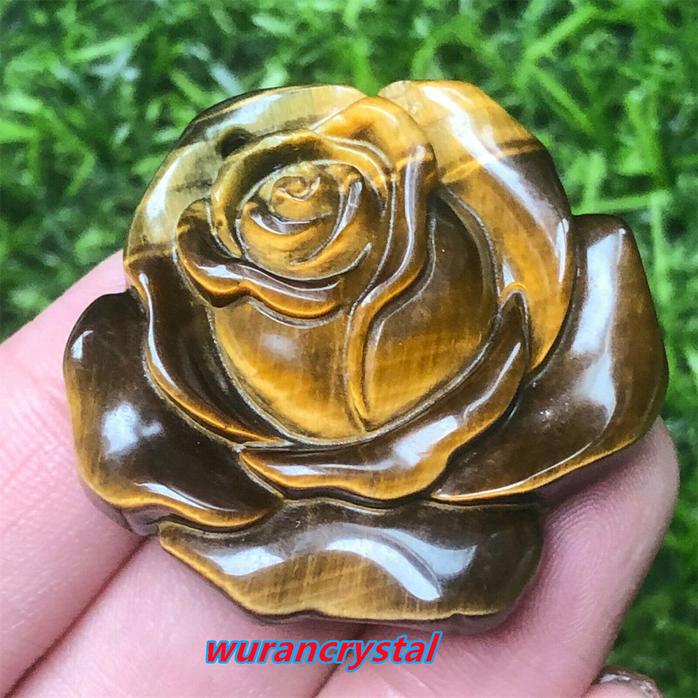 Natural Tiger’s eye Quartz Hand Carved Rose Flower Skull Crystal healing1pc