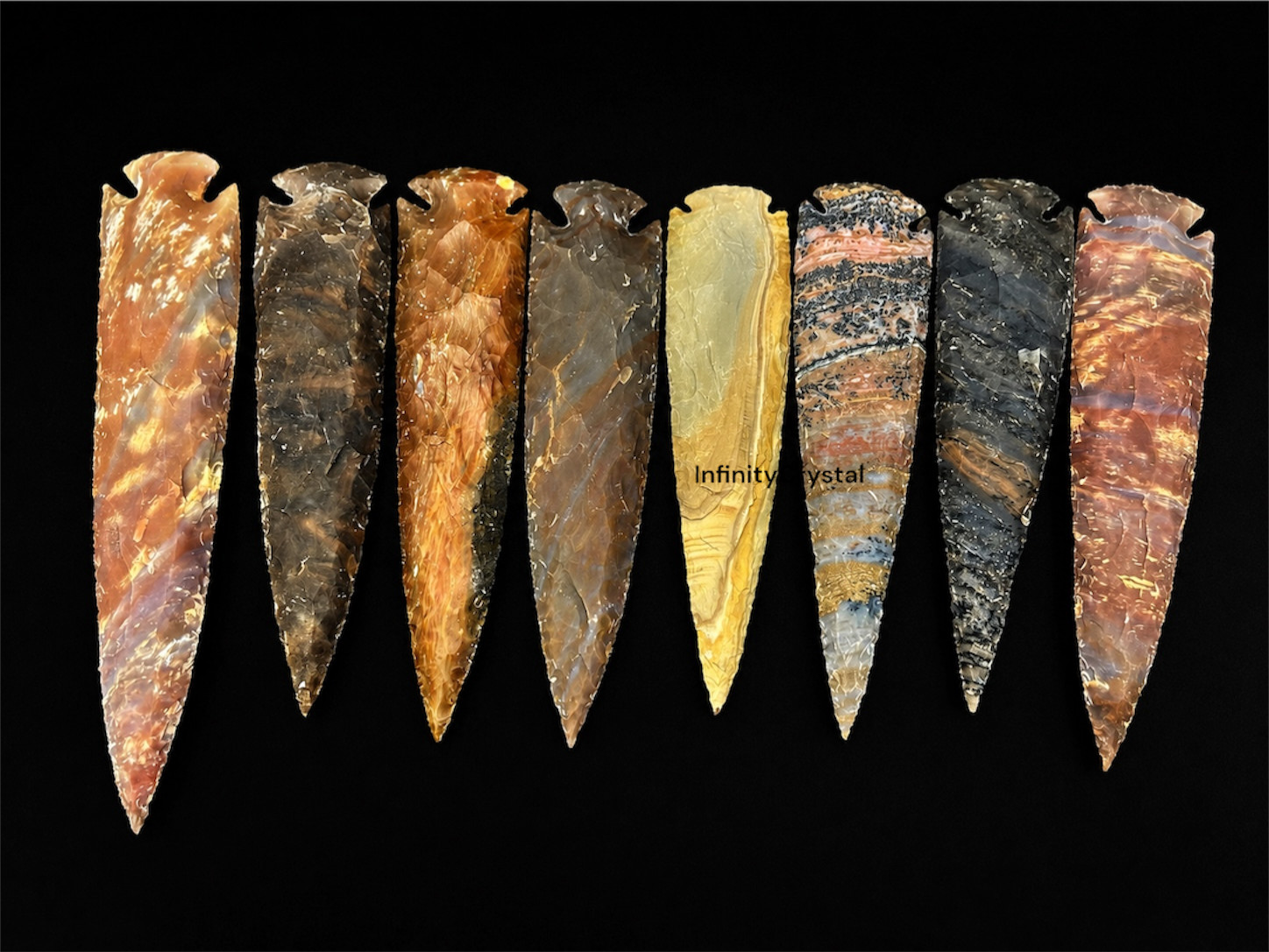 Natural Fancy Jasper Arrowhead 6 to 14 Inch Handmade Flint Knapped Spearhead.