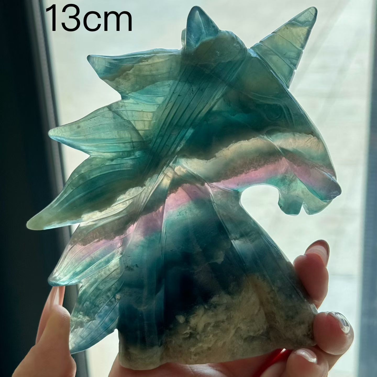 1PC Natural fluorite carved unicorn Skull quartz crystal reiki healing Gem Gift