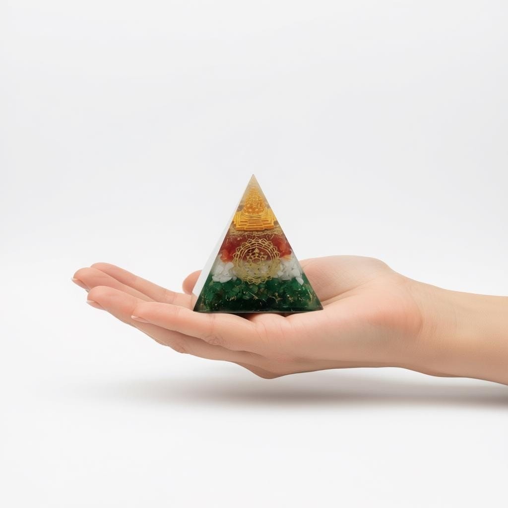 Sri Yantra Sacred Geometry Orgone Pyramid, Meditation Window Sill Decor