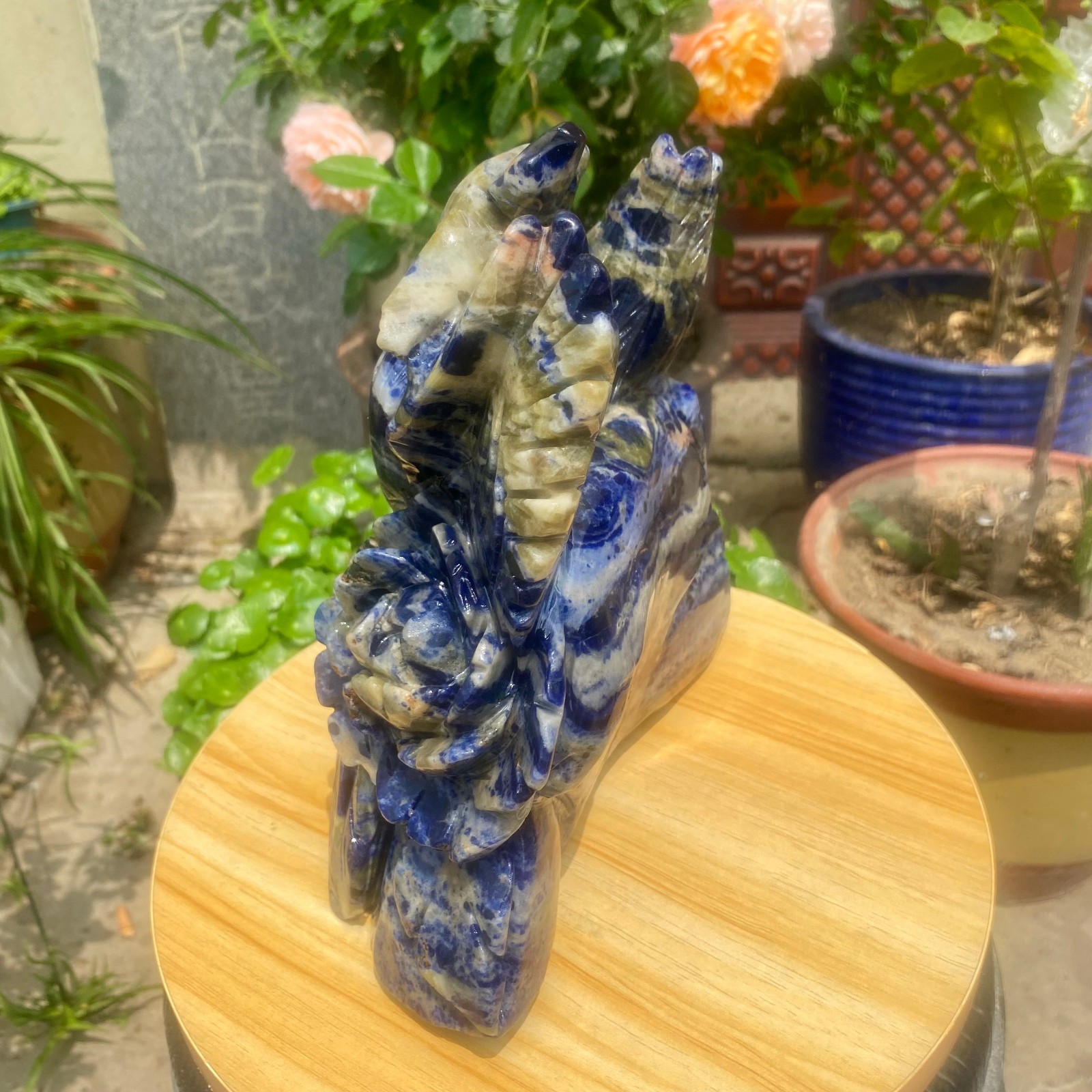 6.61LB Natural Blue Vein Stone Phoenix Carving, Home Decoration