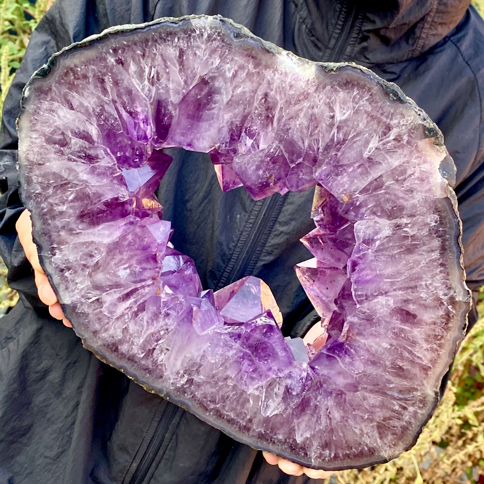 10.8LB Natural Amethyst Cave Crystal Slice Crescent shaped Hand Cut Repai