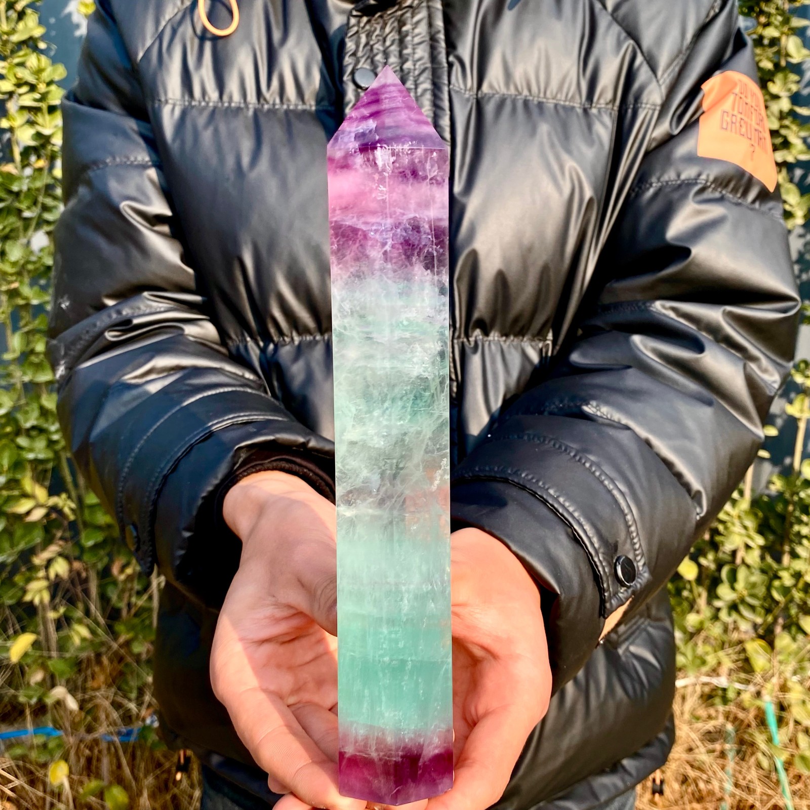 1.66LB Natural unique colored fluorite pillar quartz crystal sample