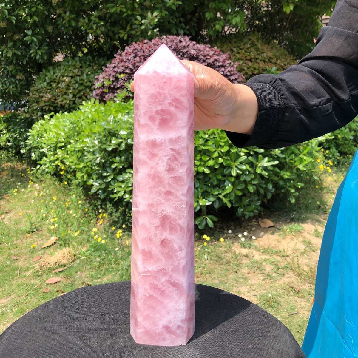 3.69LB Natural rose quartz obelisk pink crystal tower point healing decor