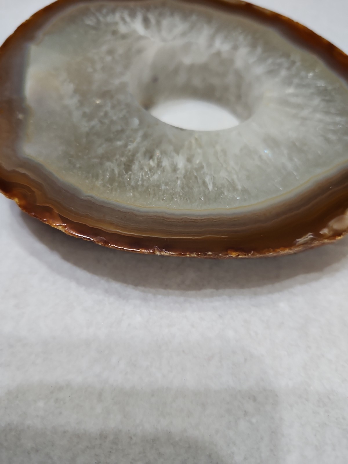 Polished Agate Geode Thick Slice 1.5 Inch Drilled Hole Brown And Clear 5×1 Inch