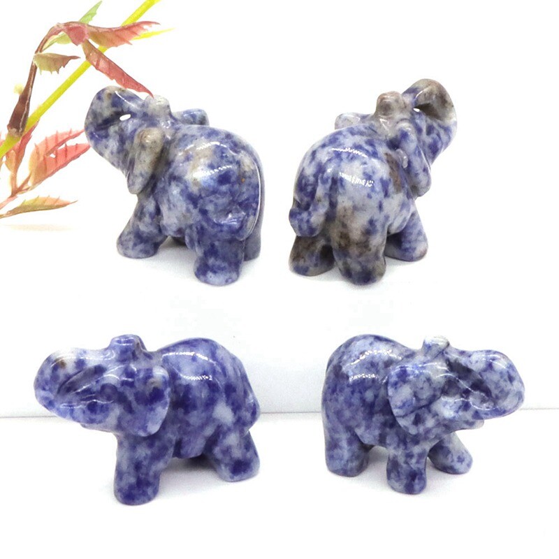 Natural Blue Sodalite Quartz Crystal Carved Baby Elephant Healing Energy Stone