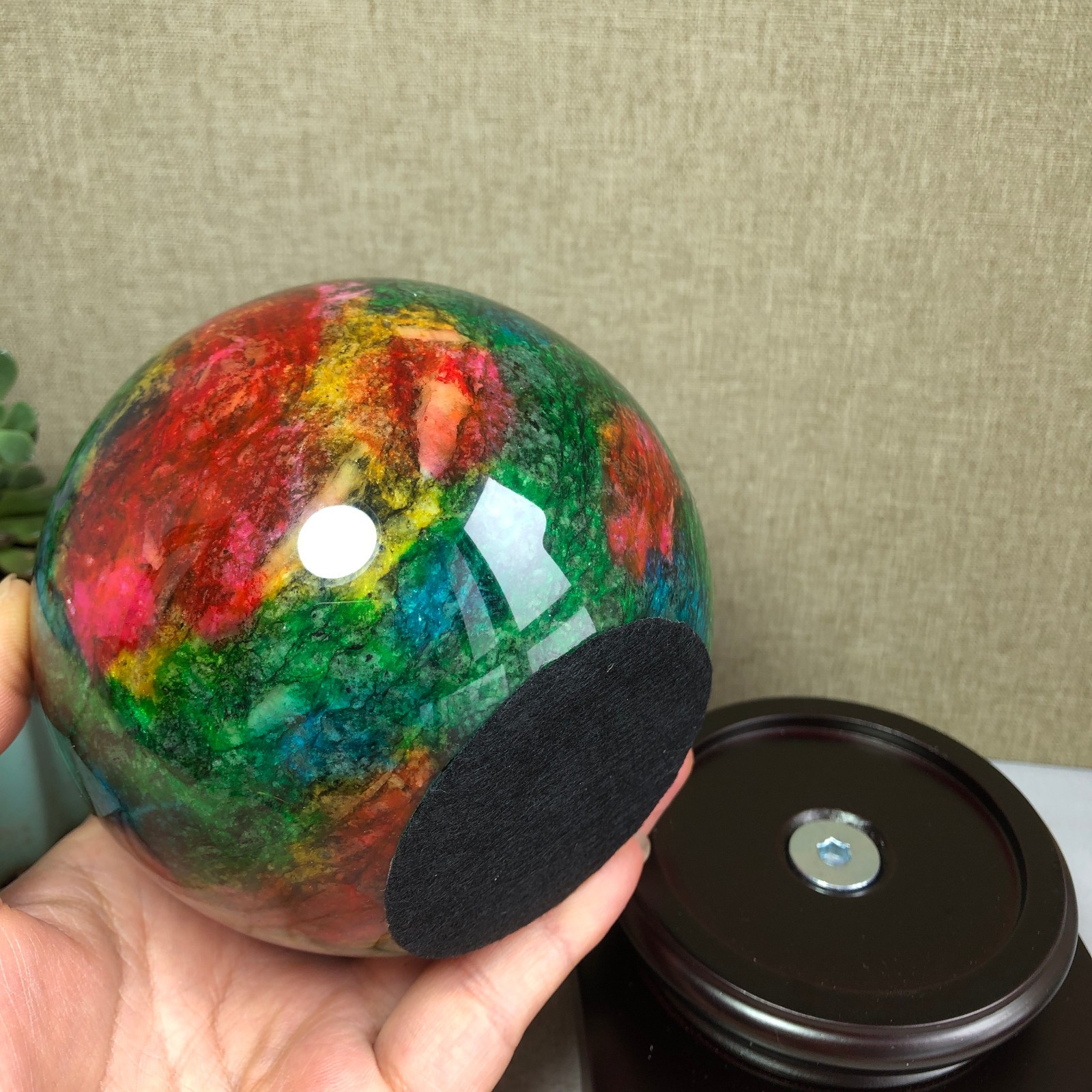 Natural “Seven Colors Jade” sphere flat bottom specimen Taiwan China 99mm A4582