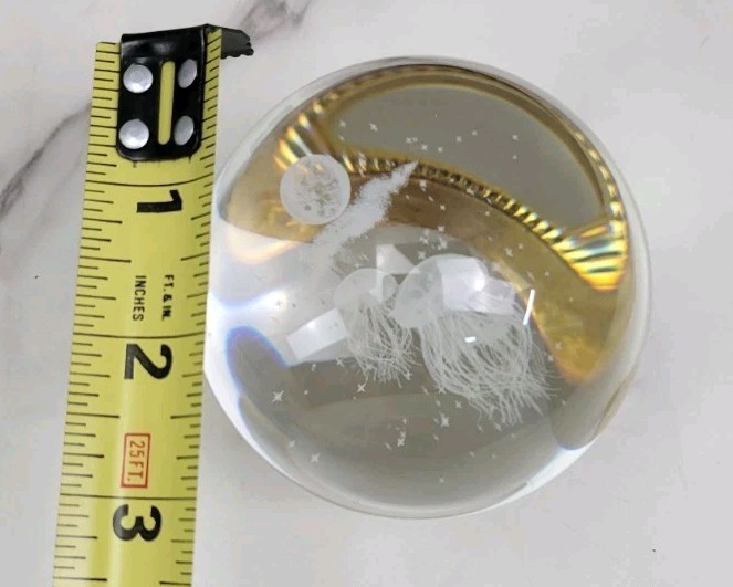 Jellyfish Crystal Ball No Stand, 3D Laser Engraved Glass Sphere Decorative Ball