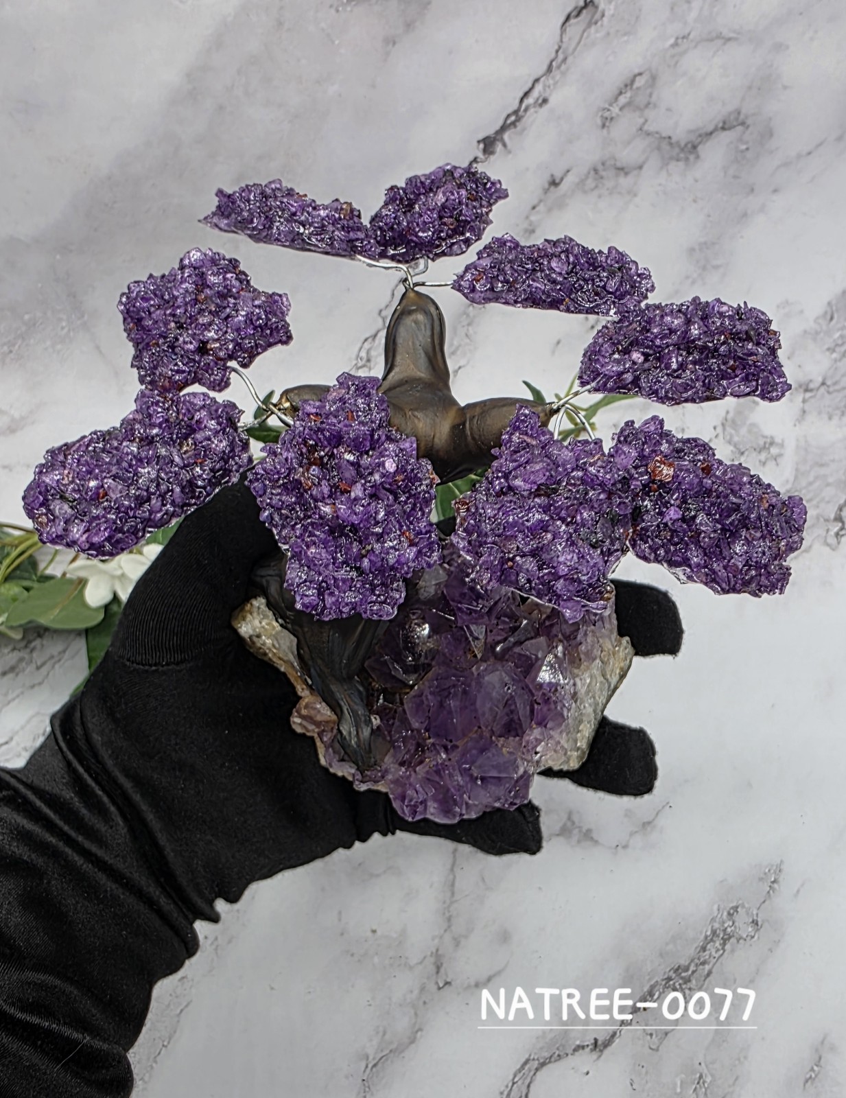 Amethyst Cluster Geode Sculpture Natural Amethyst Bonsai Money Tree Handcrafted