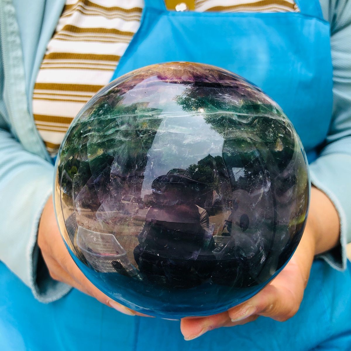 6.13LB Natural Crystal Rainbow Fluorite Sphere Display Ball Reiki Healing