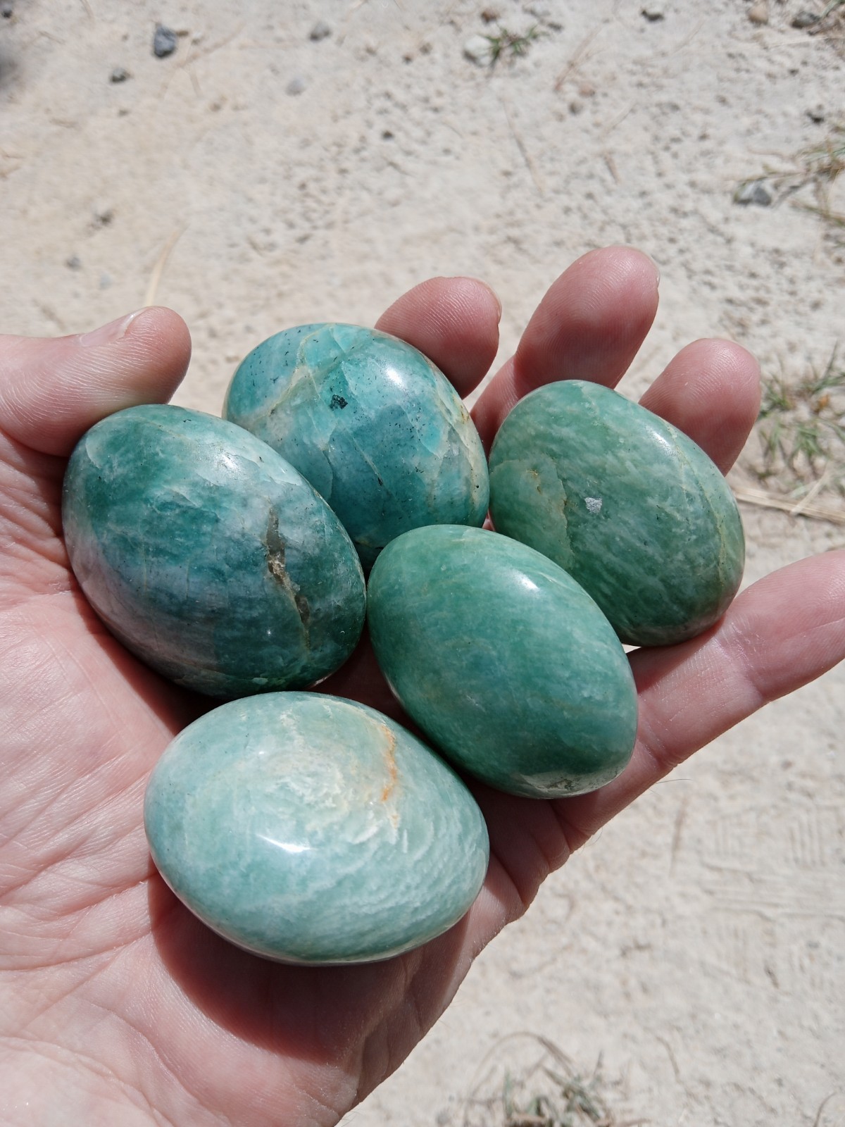 Lot of 5 Hand Polished Amazonite Palm Stones! Healing, Over 1 Lb! S2