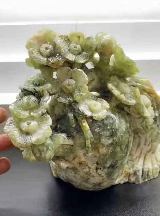 5.11LB Natural Jade Quartz Carved Crystal Flower Skull Reiki Healing Decor