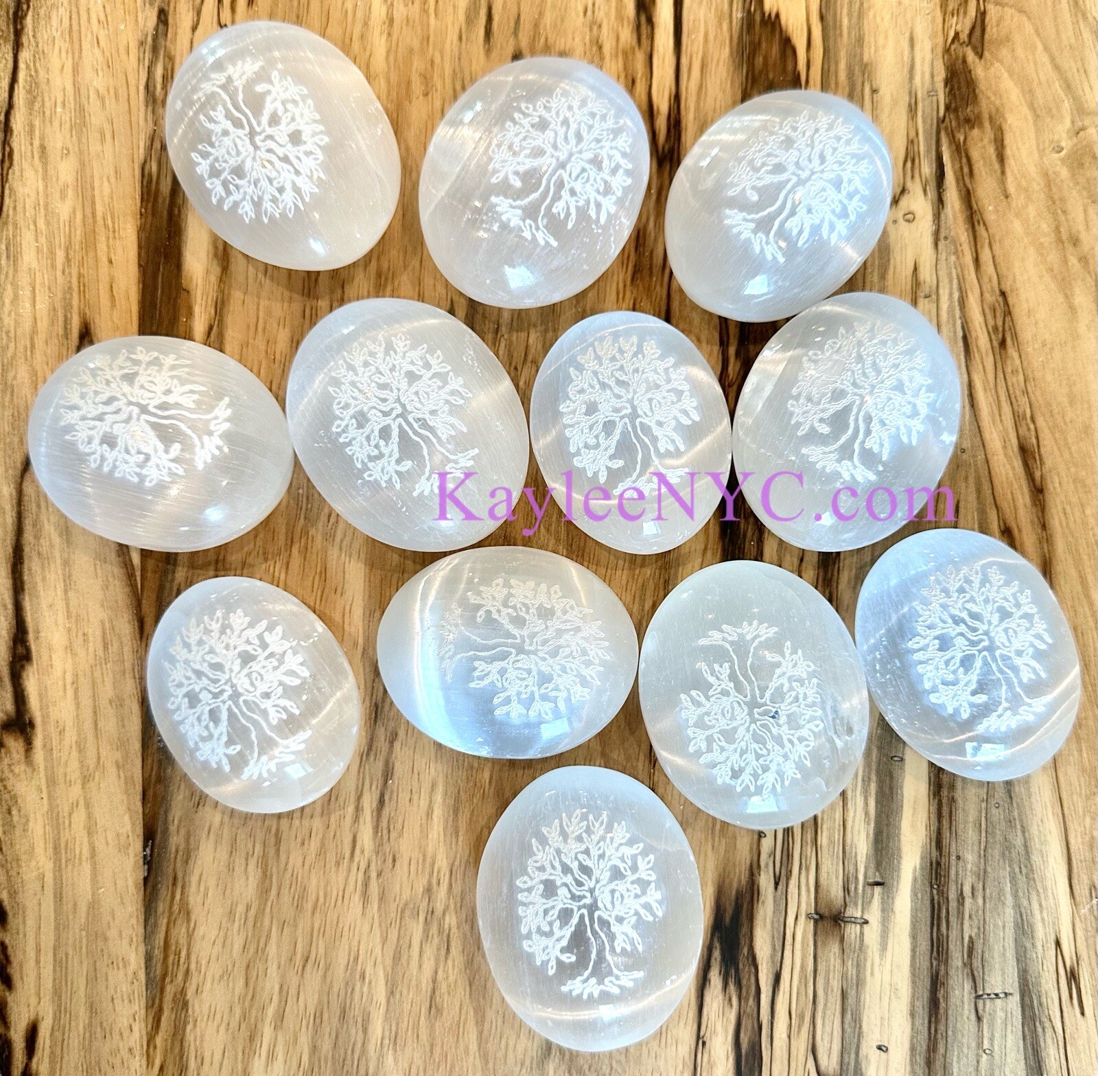 Wholesale Lot 12 PCs Natural Selenite Aka Satin Spar Tree Of Life Palm Stone
