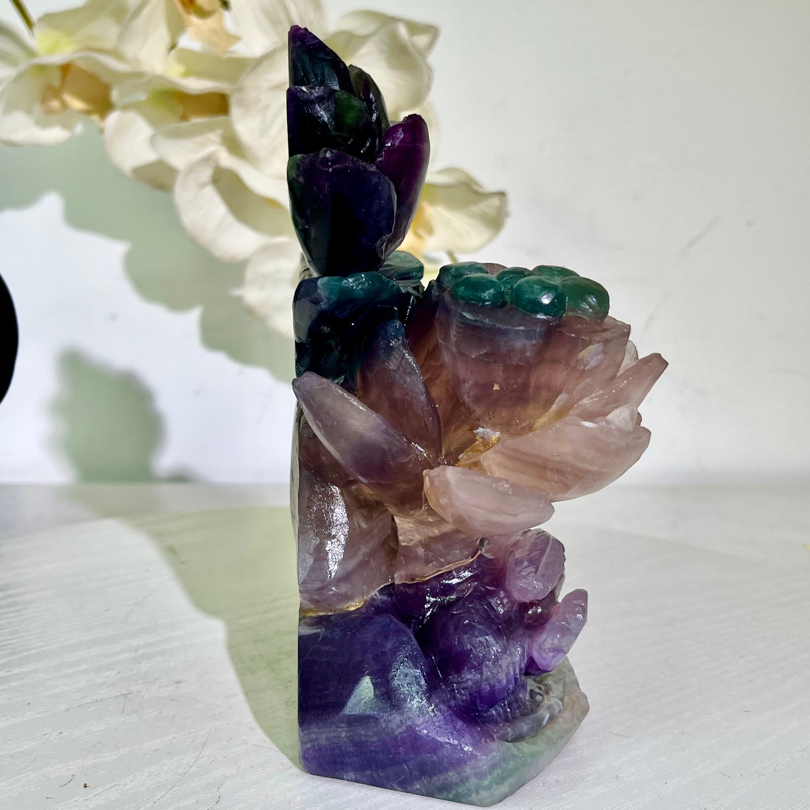 4.47LB Natural fluorite quartz products, hand carved and polished spiritual orn