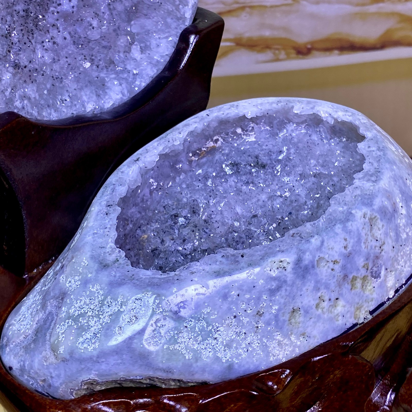 5.15LB Natural Amethyst Geode Quartz Crystal Cornucopia Mineral Specimen +Stand