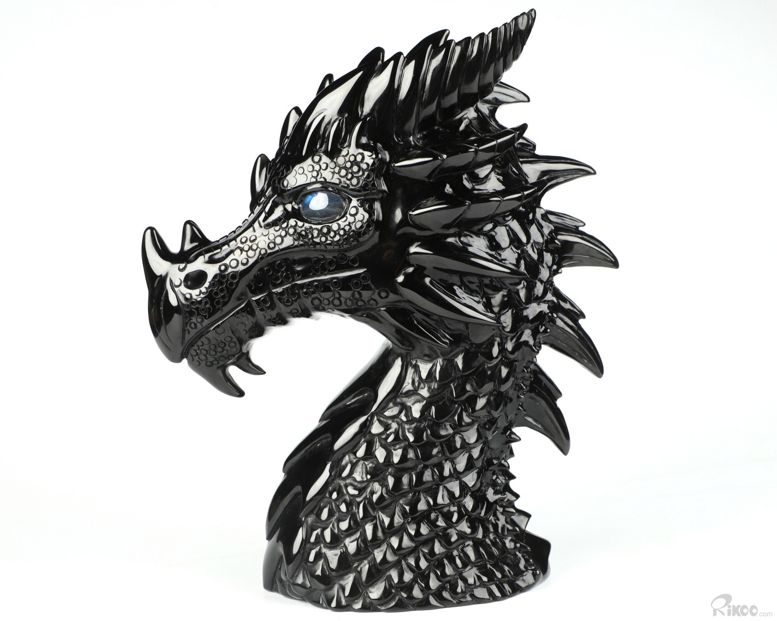 7.1″ Black Obsidian Carved Crystal Dragon & Labradorite Eyes Sculpture, Healing